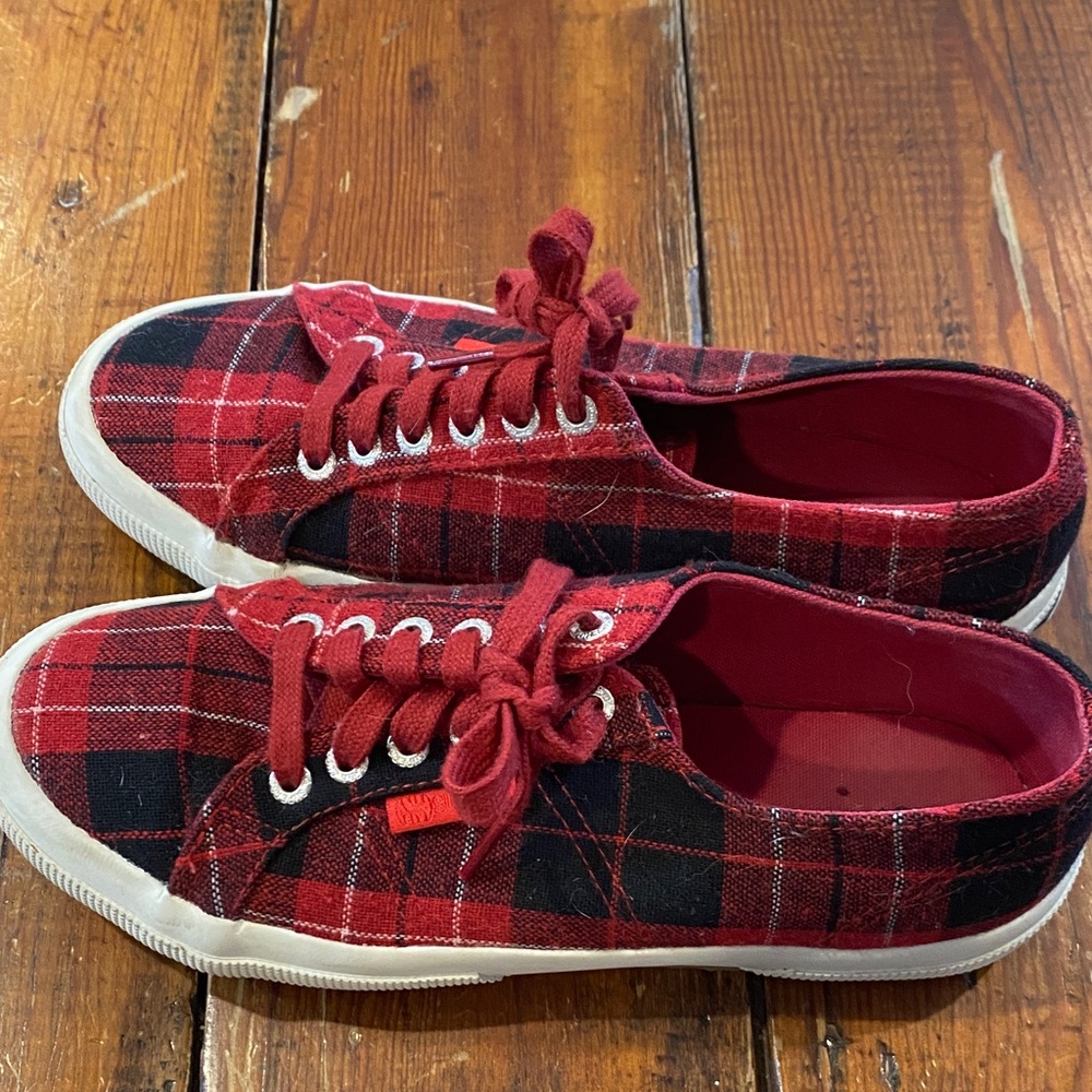 Superga Red and Black Plaid Sneakers